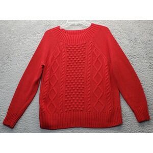Chaps Sweater Womens Small Red Cable Knit Long Sleeve Crew Neck Stretch Pullover